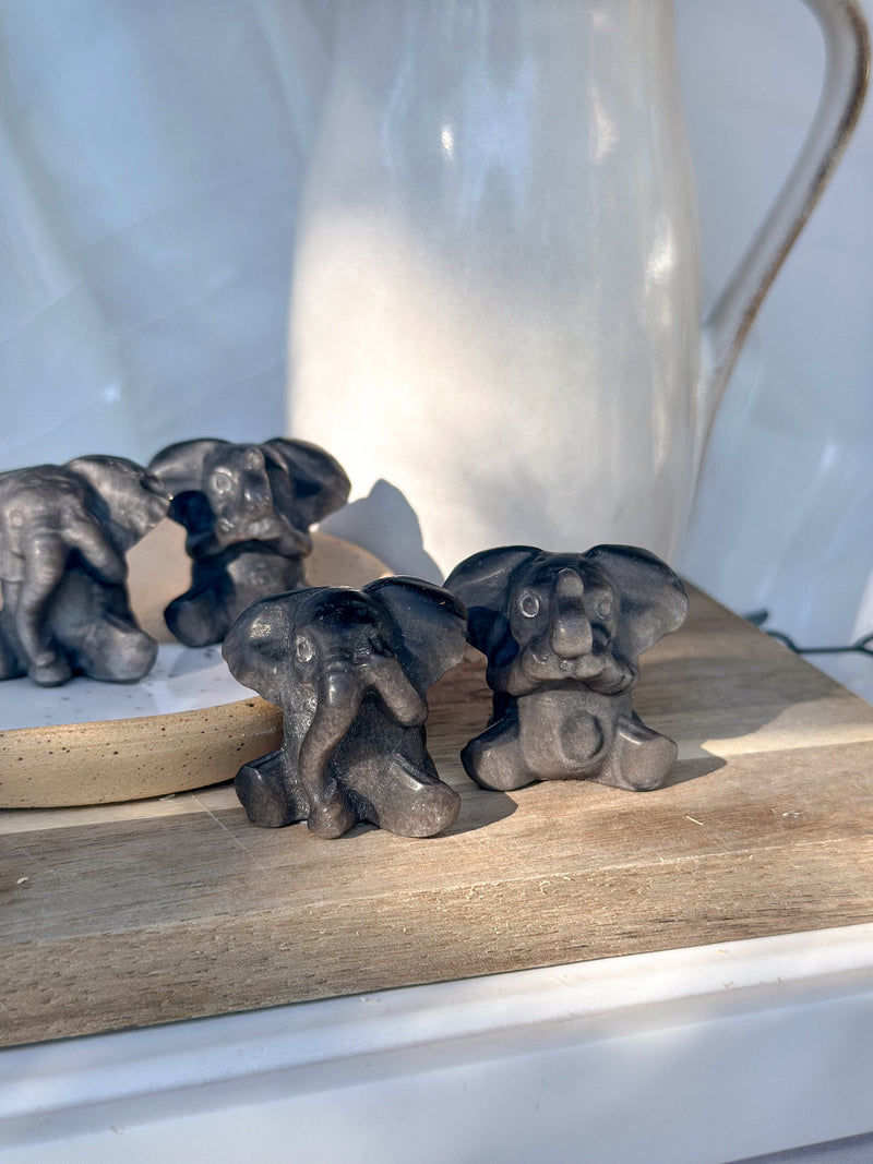 Éléphant | Obsidienne Argenté