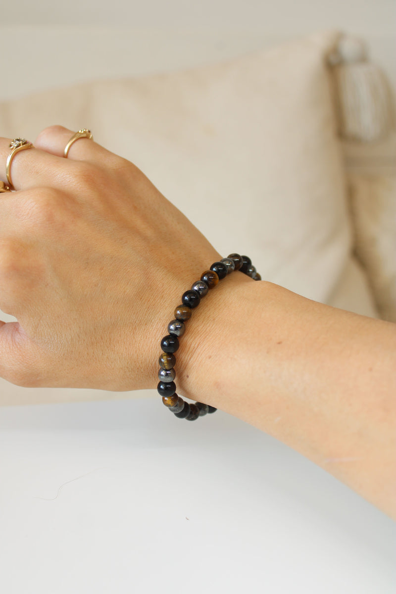 Bracelet | Œil de tigre x Hématite x Obsidienne