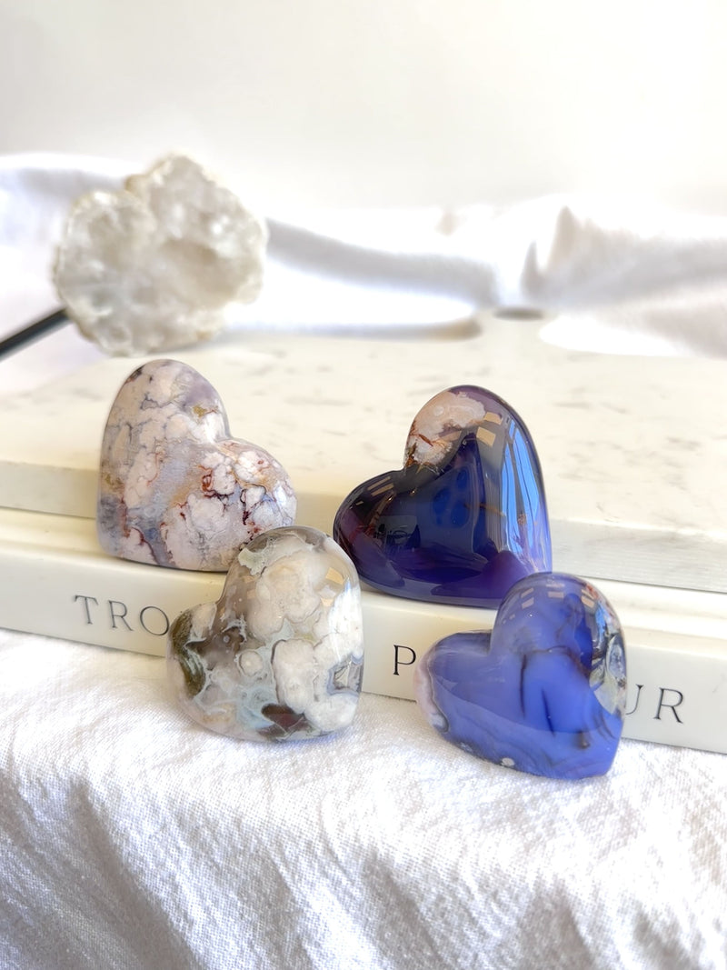 Cœur | Agate fleur bleue