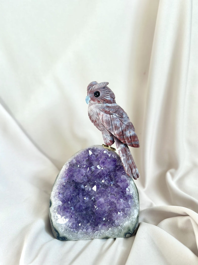 Cluster | Améthyste | Hibou jaspe rouge