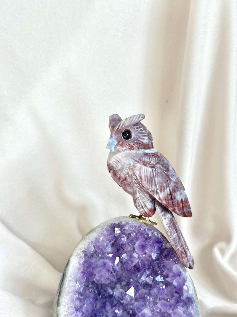 Cluster | Améthyste | Hibou jaspe rouge