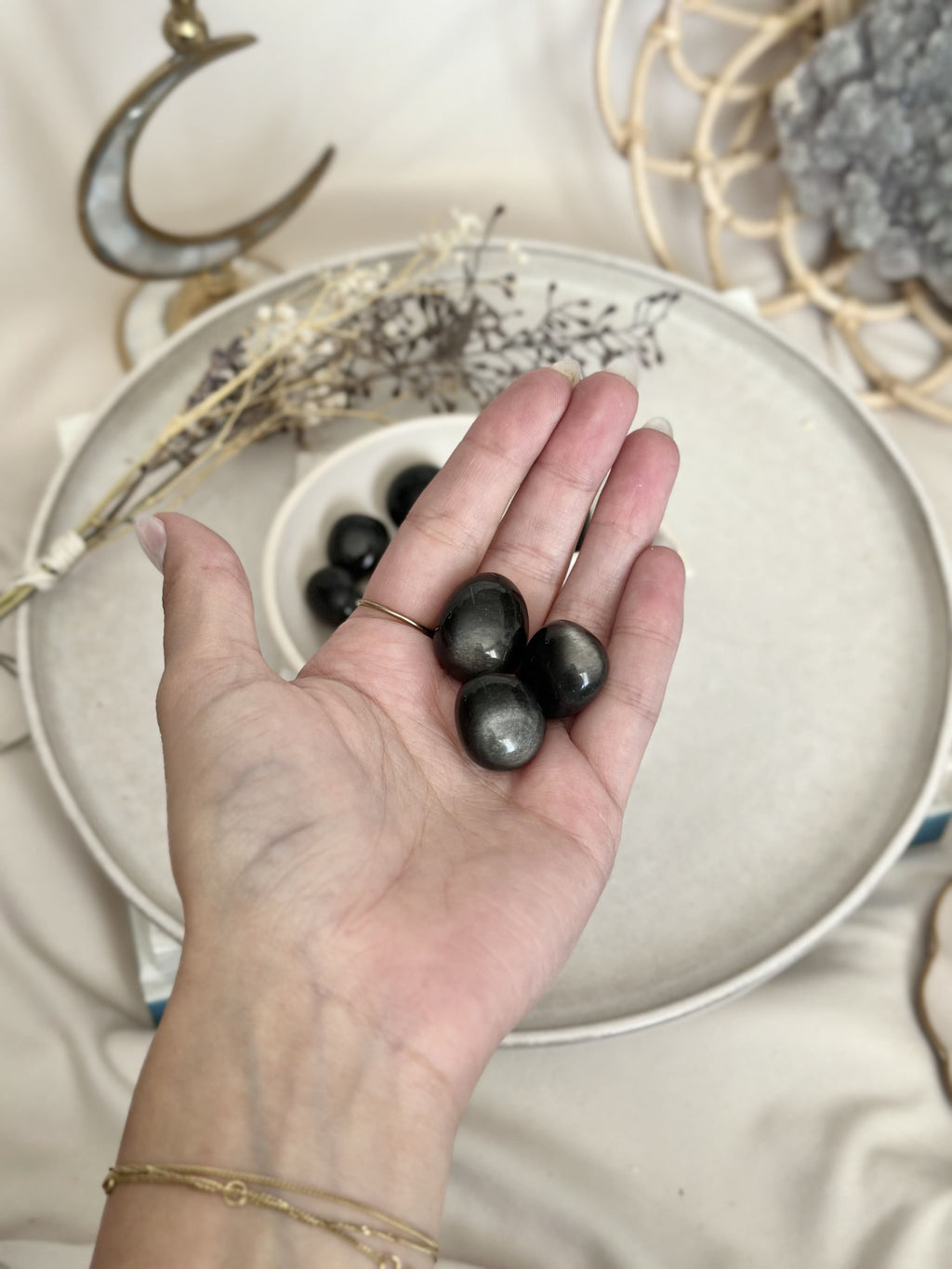 Pierre roulée | Obsidienne argentée