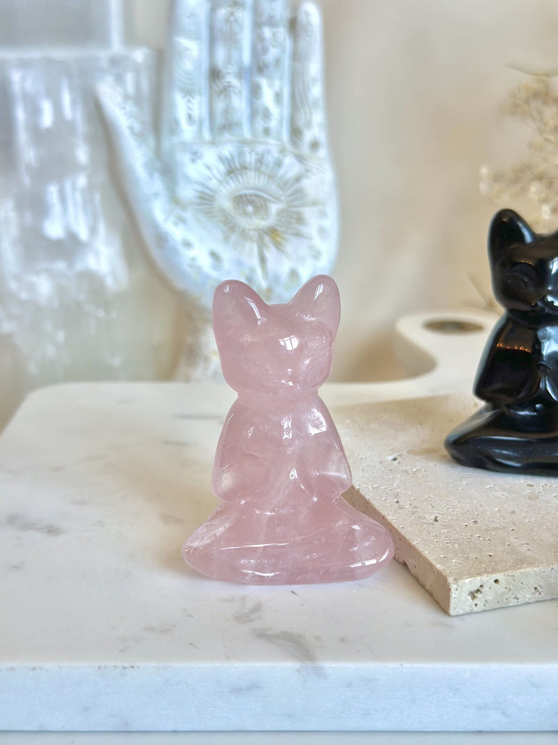 Chat méditatif | Obsidienne - Quartz clair - Quartz