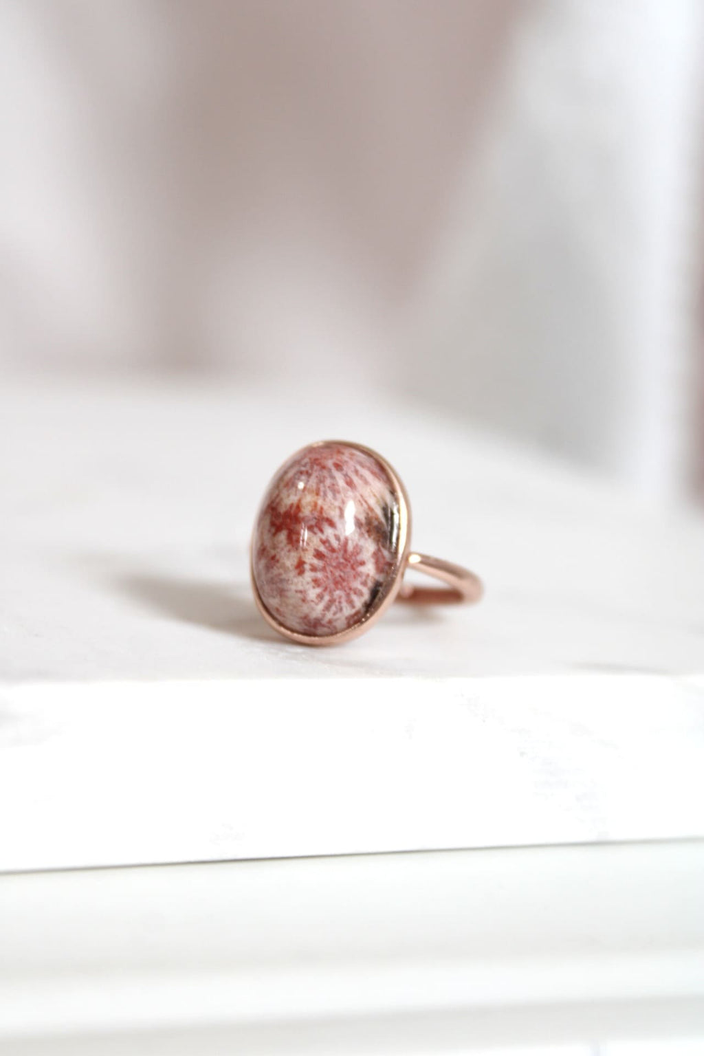 Bague | Or rose | Jade corail