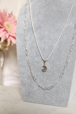 Collier | Chaîne argent double | Lune agate