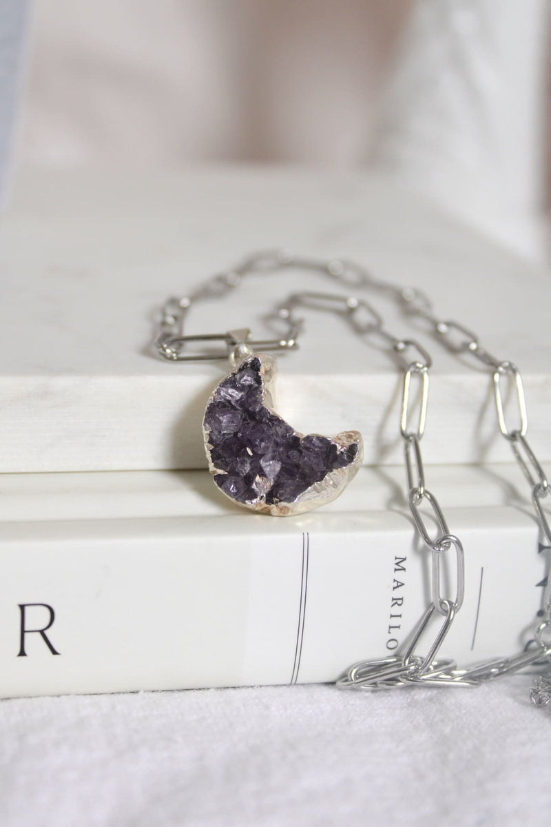 Collier | Chaîne maillons argent | Lune améthyste