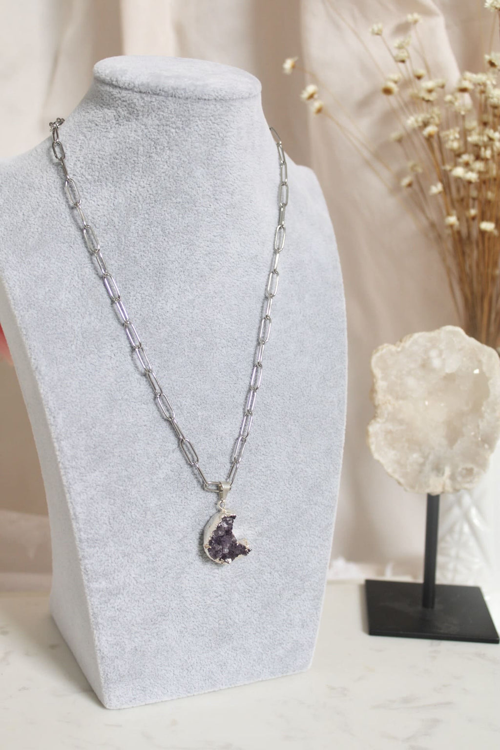Collier | Chaîne maillons argent | Lune améthyste