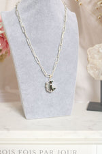 Collier | Chaîne maillons argent | Lune agate mexicaine x améthyste