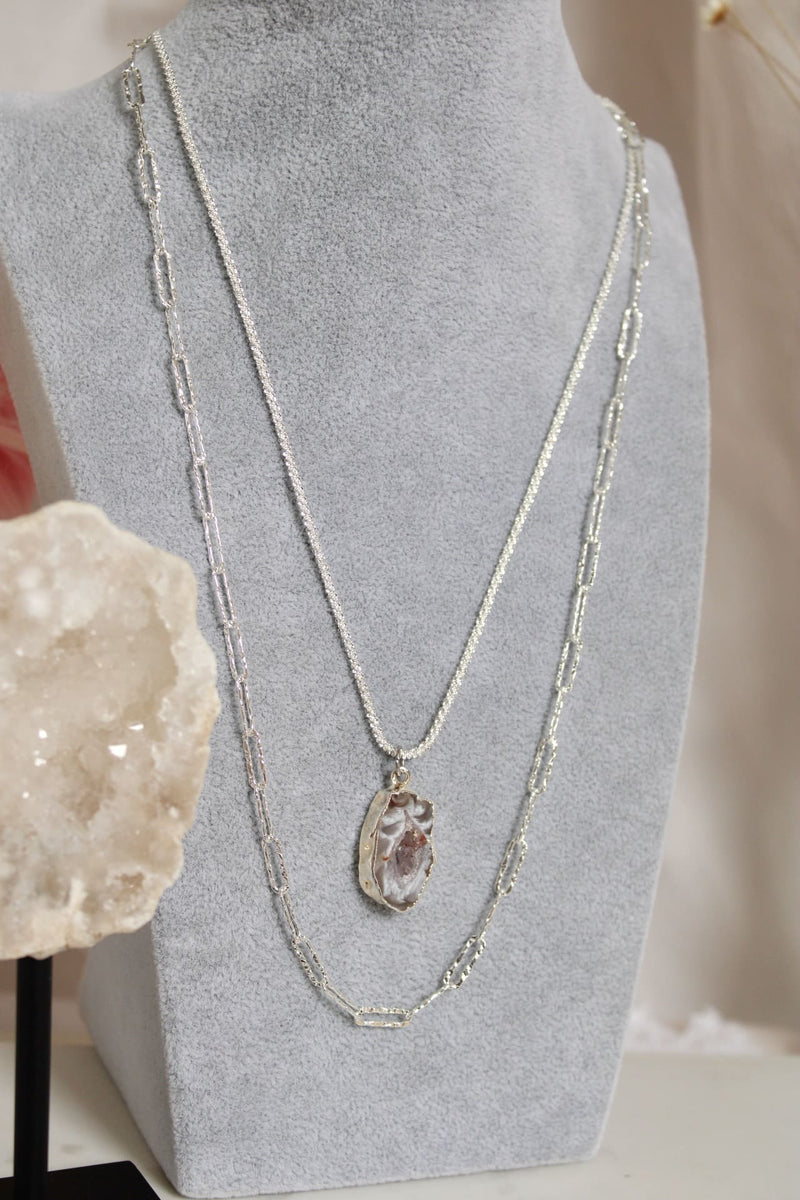 Collier | Chaîne argent double | Géode agate