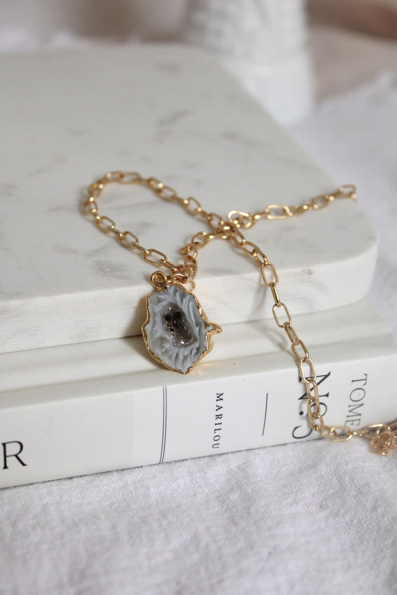 Collier | Chaîne or | Géode d’agate