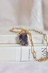 Collier | Chaîne maillons or | Géode d’améthyste