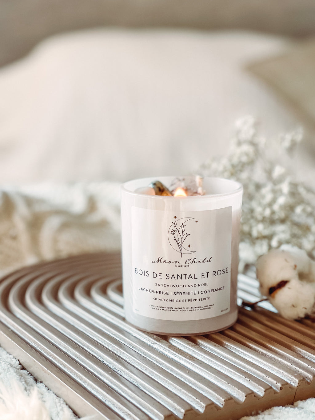 Chandelle | Bois de Santal et Rose |  Quartz Neige et Péristérite  | Imparfait